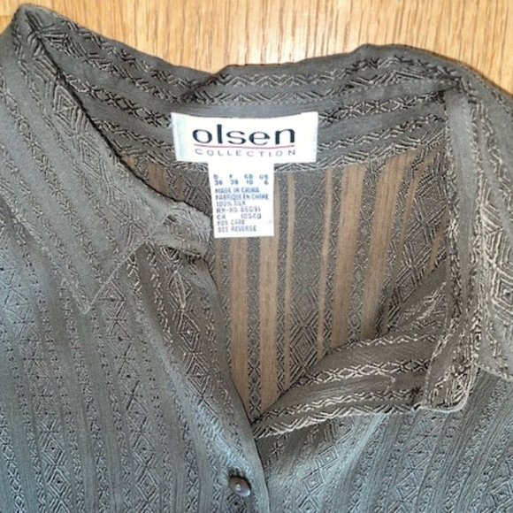 OLSEN COLLECTION Olive Green, Long Sleeved, TEXTURED SILK, Very Feminine Size 6 - Picture 9 of 11